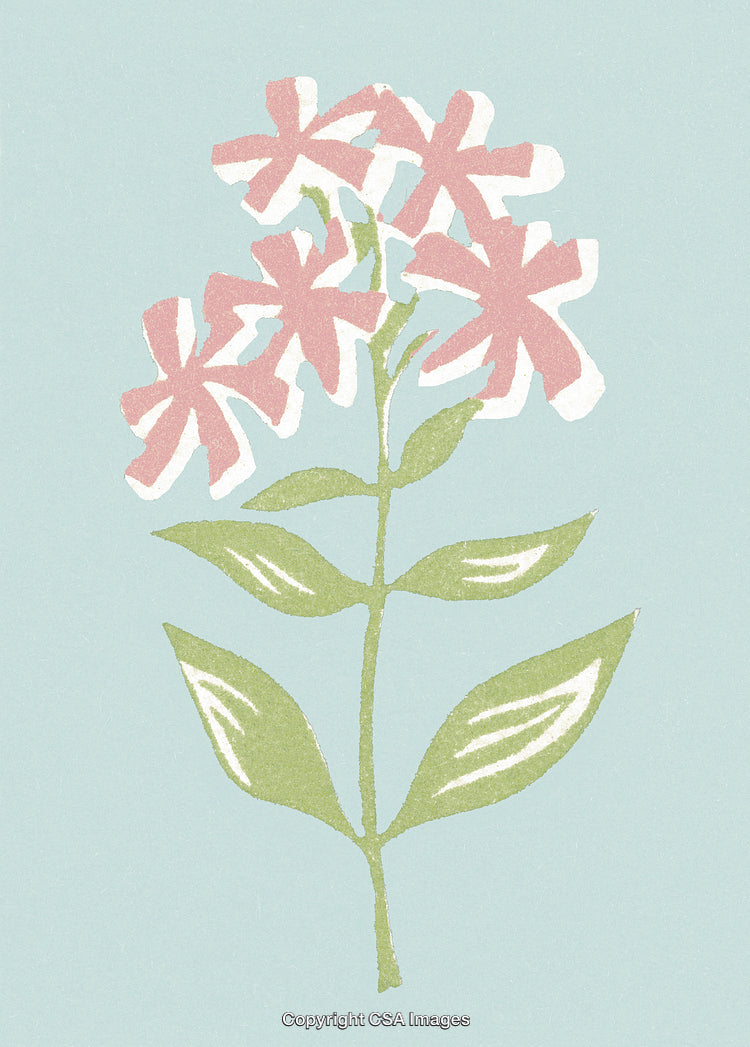 Abstract Hand-Drawn Pink Flowers Illustration with Blue Background