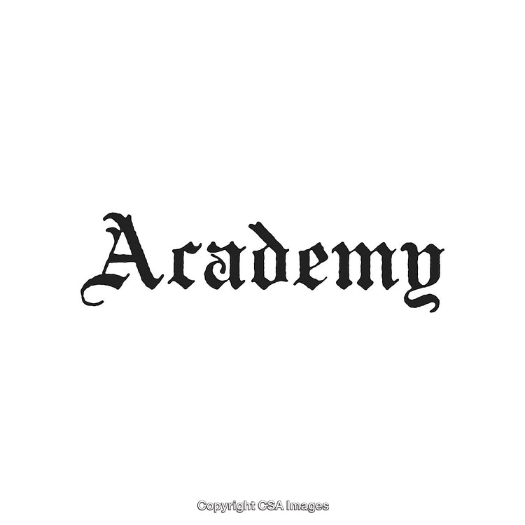 Elegant Blackletter Style Text Depicting the Word Academy on White Background