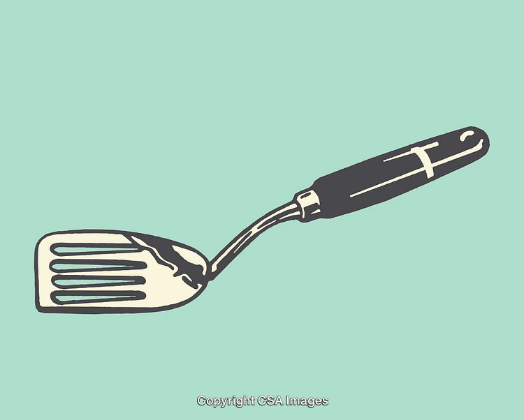 Vintage Styling of a Cooking Spatula on a Solid Teal Background