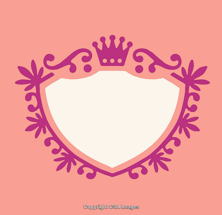 Decorative Shield Emblem with Crown in Vibrant Floral Design