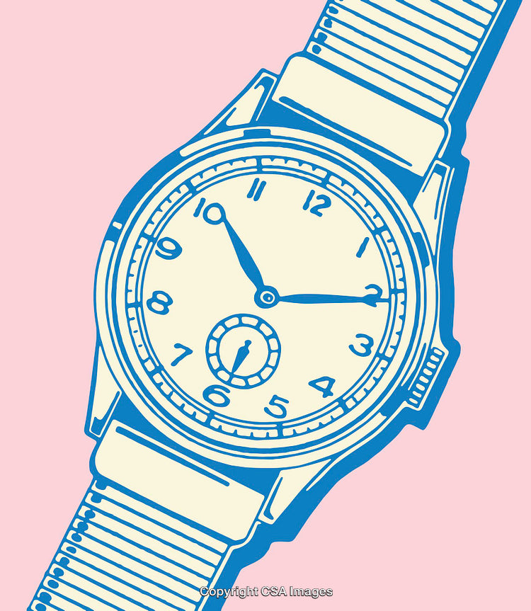 Vintage Watch Illustration in Pink and Blue Color Scheme