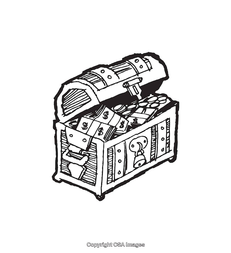 Hand-Drawn Illustration of Open Treasure Chest with Wealth Inside