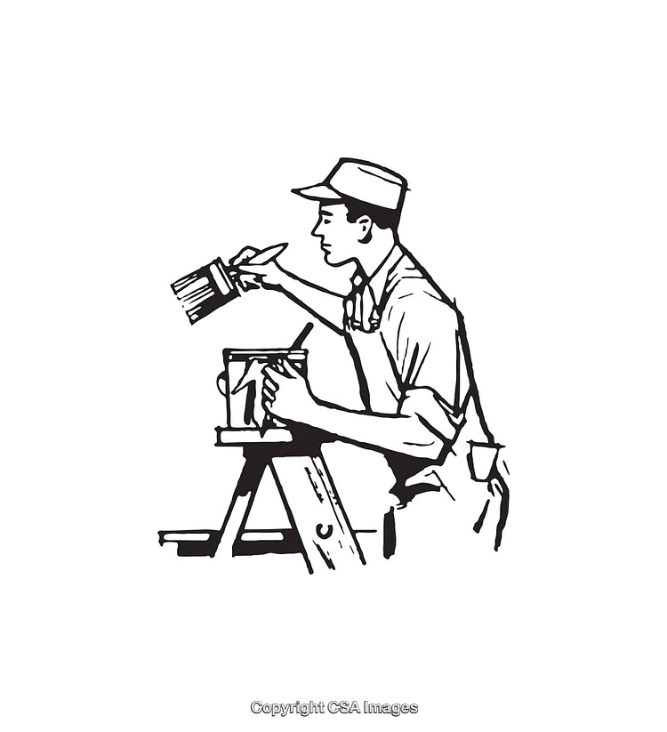Black and White Line Art Illustration of a Painter Working