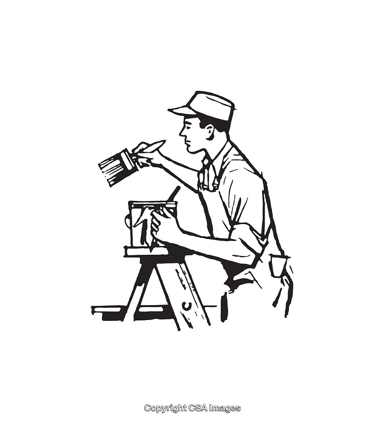 Black and White Line Art Illustration of a Painter Working