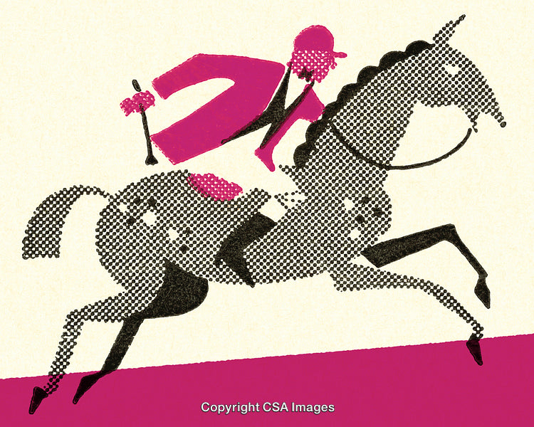 Artistic Halftone Illustration of a Horse and Rider in Action