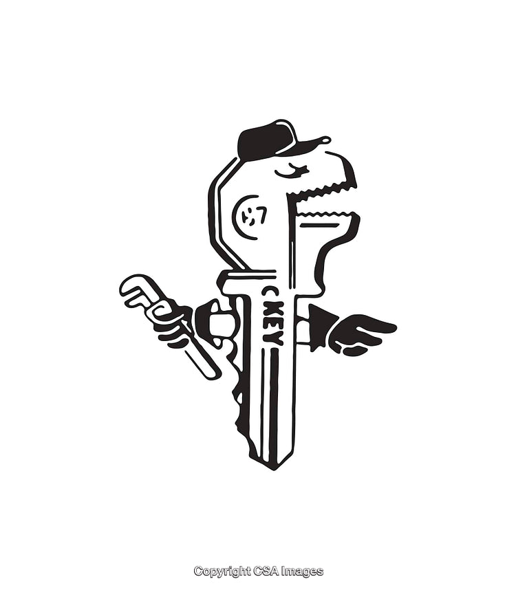 Creative Black and White Illustration of a Key with Human Features