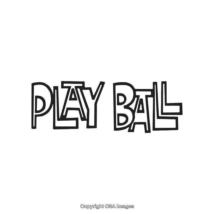 Play Ball Text Illustration in a Bold Black Style on White Background