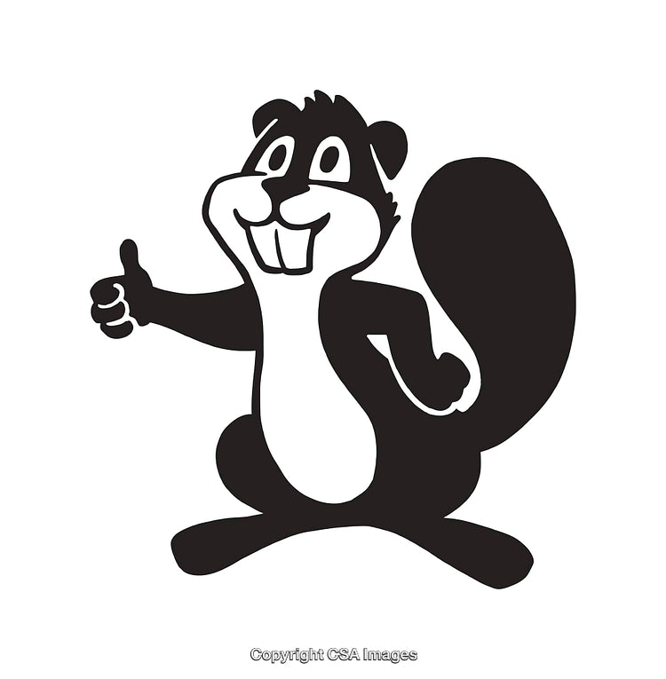 Black and White Cartoon Beaver Giving a Thumbs Up With a Smile