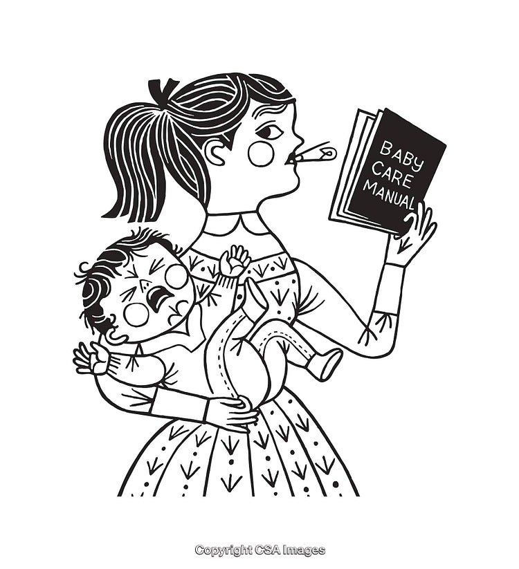 Black and White Line Art Illustration of a Caregiving Situation