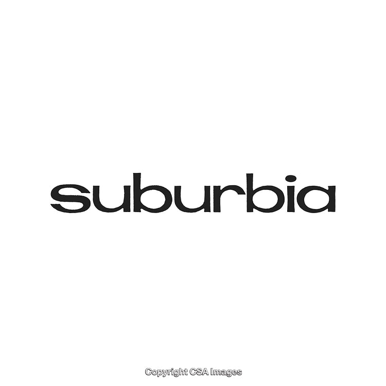 Minimalist Black and White Suburbia Text on White Background