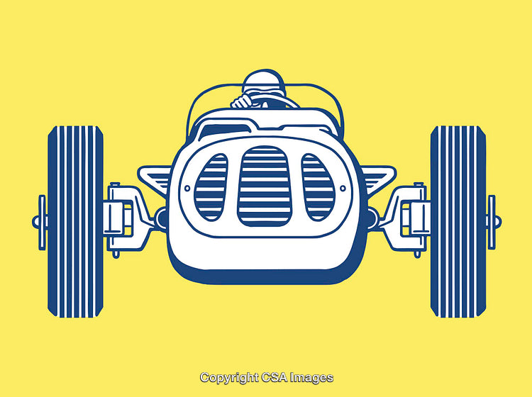 Vintage Racing Car Illustration Featuring Front View with Bold Design