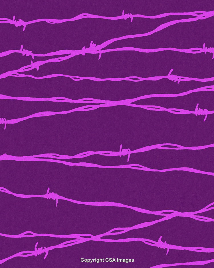 Purple and Pink Seamless Pattern with Abstract Barbed Wire Illustration