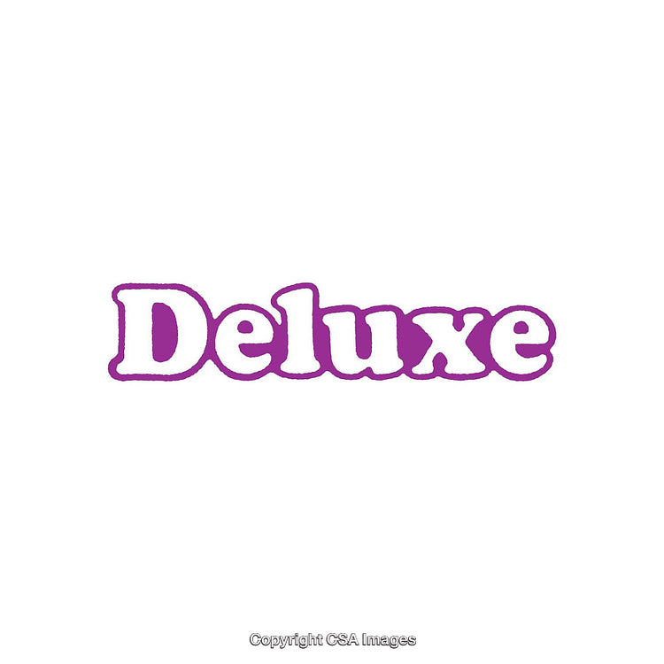 Purple Deluxe Text in Bold Typeface Centered on White Background