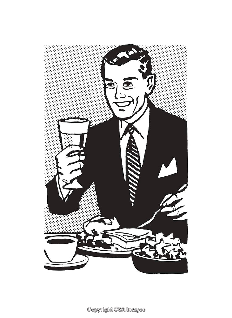 Retro Illustration of a Person Enjoying a Meal and Beverage