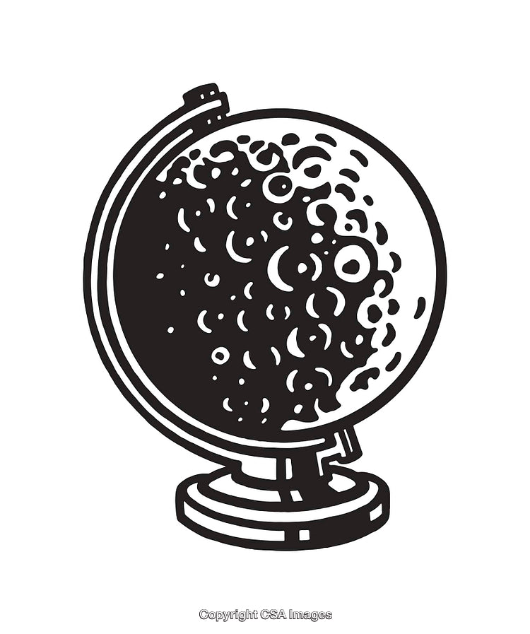Black and White Line Art Illustration of a Moon Globe