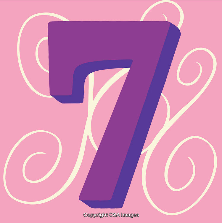 Colorful Artistic Rendering of the Number Seven with Pink Background