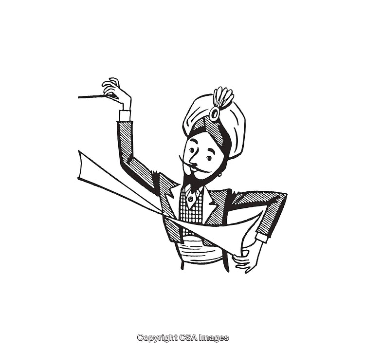Charming Black and White Line Art of a Mustachioed Gentleman in Traditional Dress