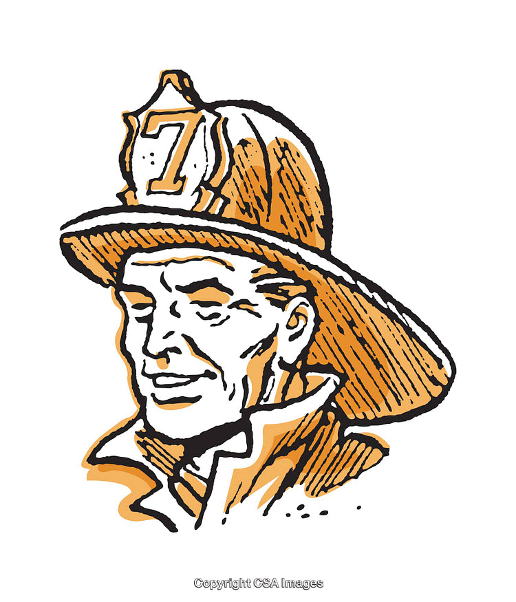 Vintage Style Illustration of a Proud Firefighter with Numbered Helmet