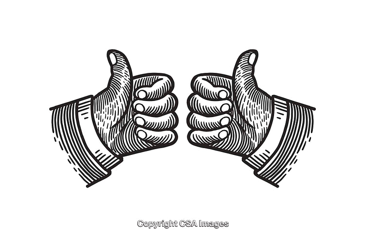 Vintage Line Art Illustrations of Two Thumbs Up Gesture