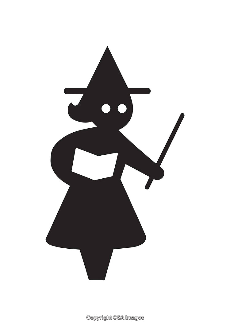 Silhouette Illustration of a Witch Holding a Wand and a Book