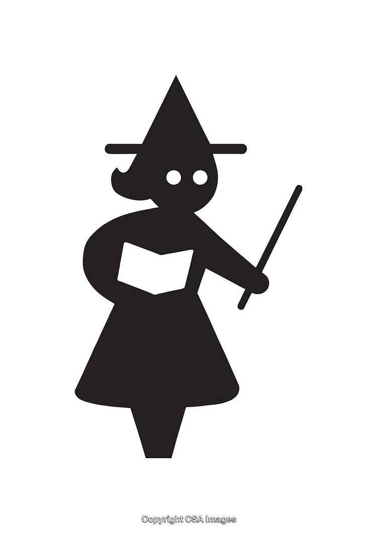 Silhouette Illustration of a Witch Holding a Wand and a Book