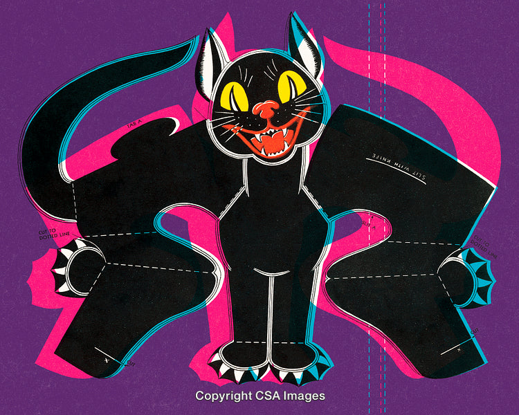 Colorful Black Cat Halloween Cutout with Playful Design on Vibrant Background