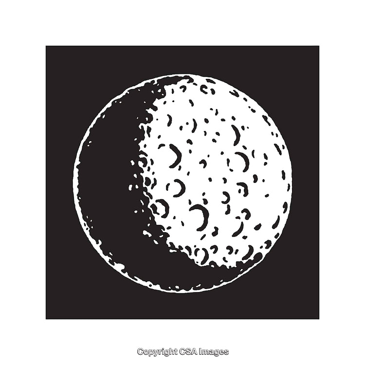 Black and White Line Art Moon Illustration Depicting Celestial Detail
