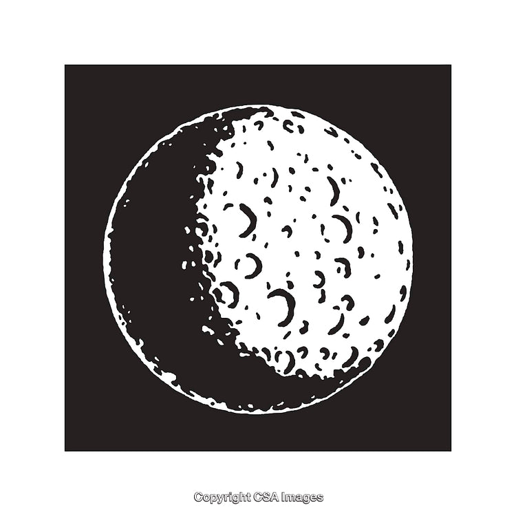 Black and White Line Art Moon Illustration Depicting Celestial Detail