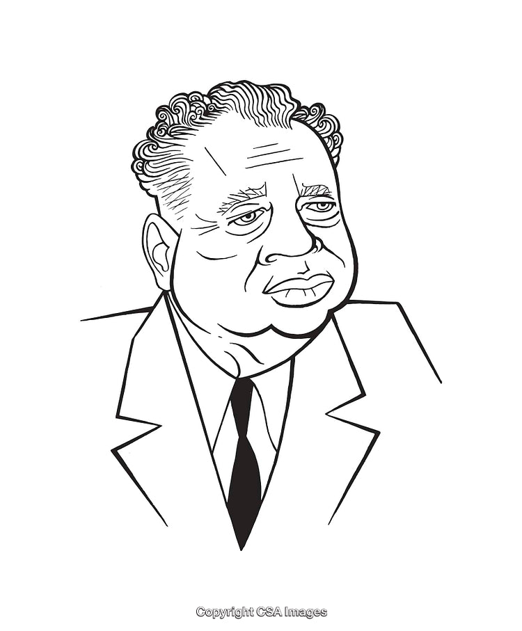 Black and White Line Drawing of a Thoughtful Individual in a Suit