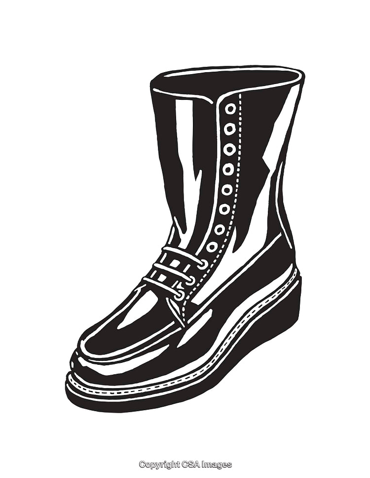 Black And White Line Art Illustration of a Stylish Leather Boot
