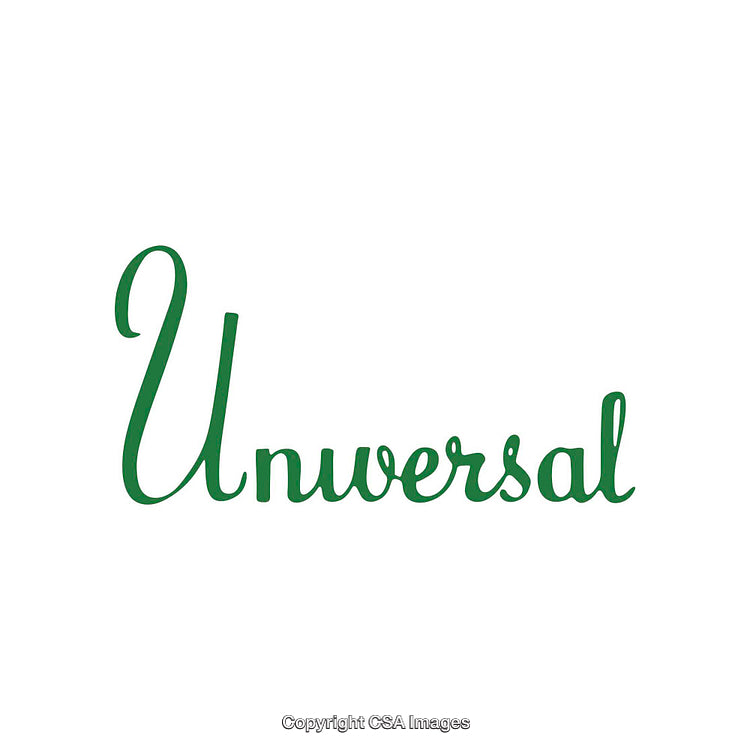 Elegant Green Script Showing the Word Universal on White Background