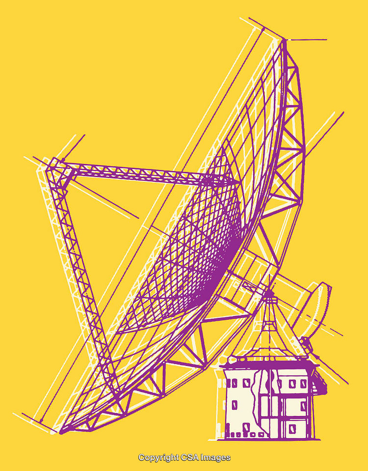 Illustration of a Satellite Dish Antenna on Yellow Background