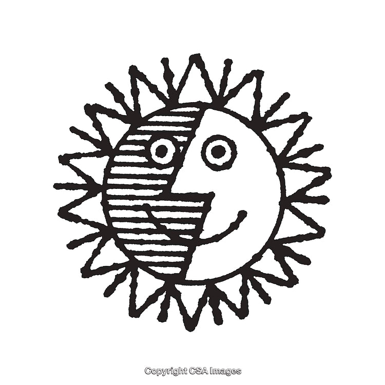 Abstract Black and White Sun and Moon Line Art Design
