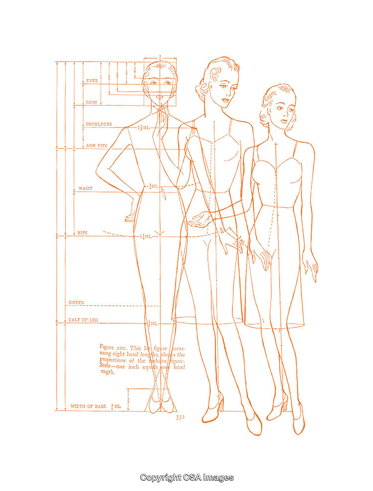 Detailed Fashion Figure Proportions Illustration with Descriptive Markings