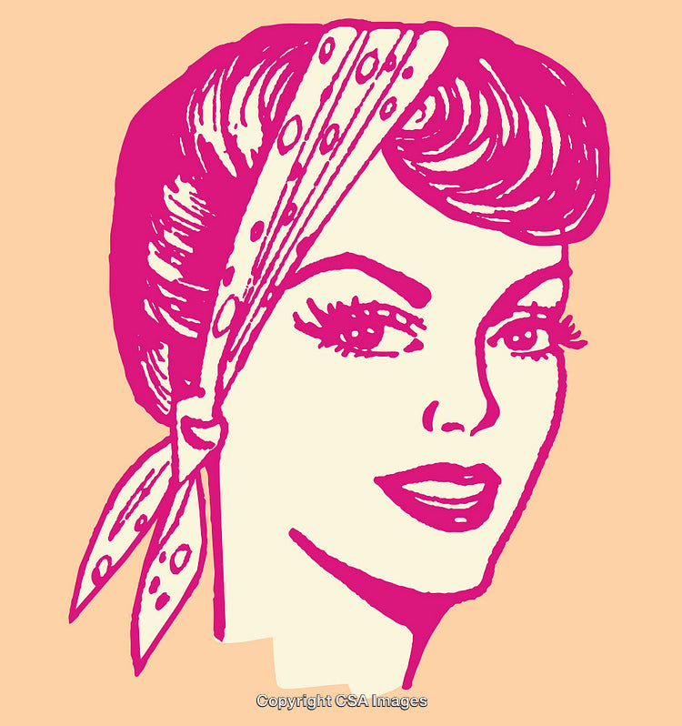Retro Line Art with a Stylish Woman Wearing a Hair Scarf