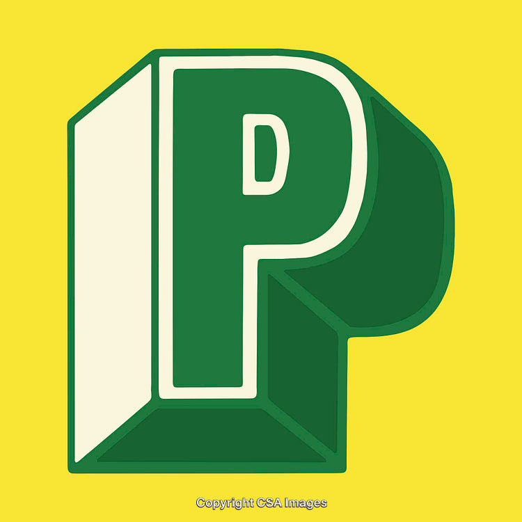 Bold Green Letter P With Yellow Background and 3D Effect
