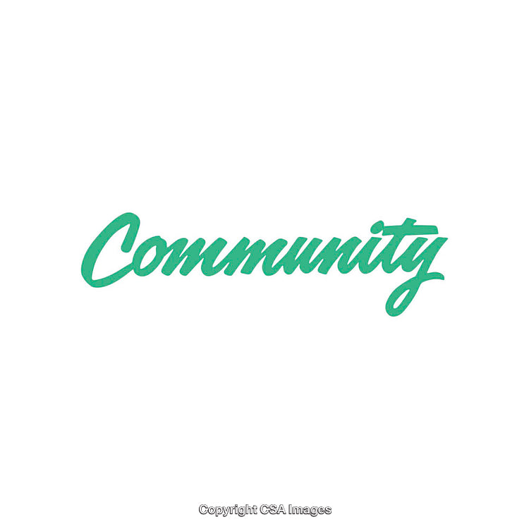 Minimalist Green "Community" Typography on White Background in Stylish Script