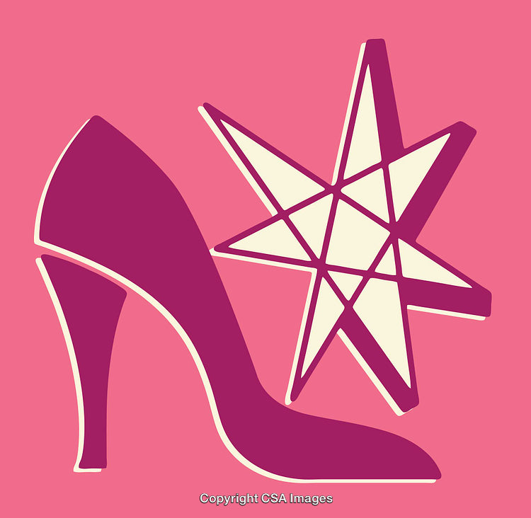 Stylish High Heel and Abstract Star in Vibrant Pink Line Art Illustration
