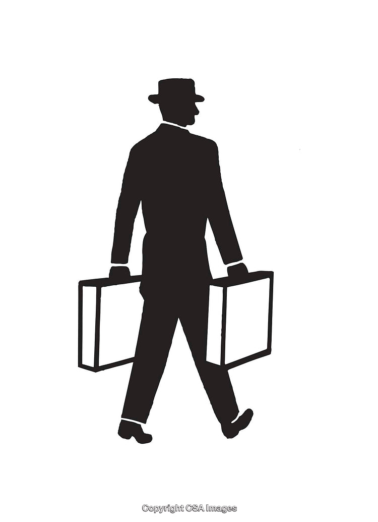 Silhouette of a Person Carrying Two Suitcases in Black and White