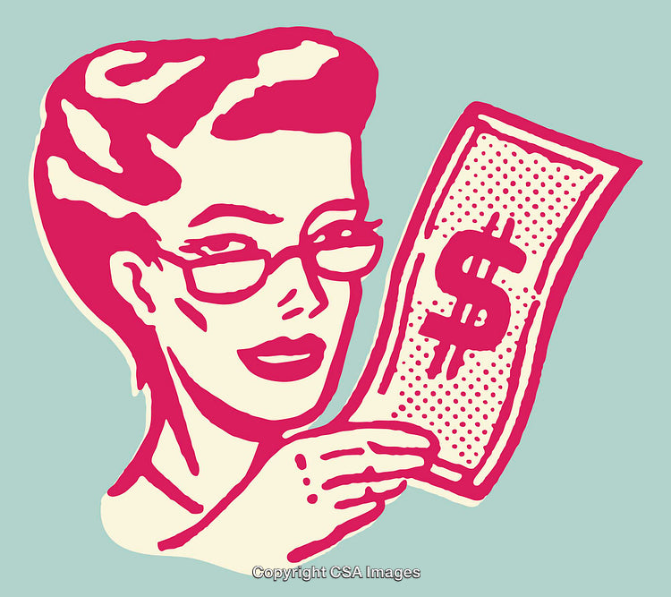 Retro Woman Holding a Money Bill in Pop Art Style