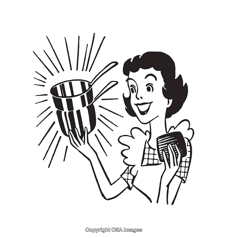 Retro Style Illustration of Woman Admiring Kitchen Accessories
