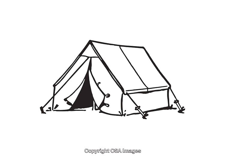 Classic Line Art Depiction of a Tent for Camping and Outdoor Adventures