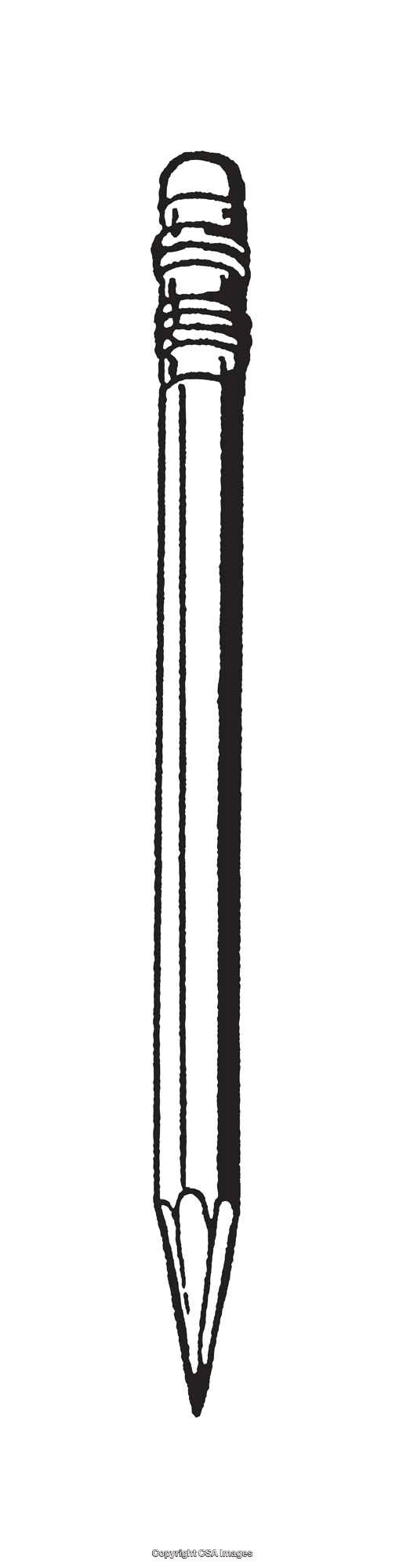 Black and White Line Art Illustration of a Classic Wooden Pencil