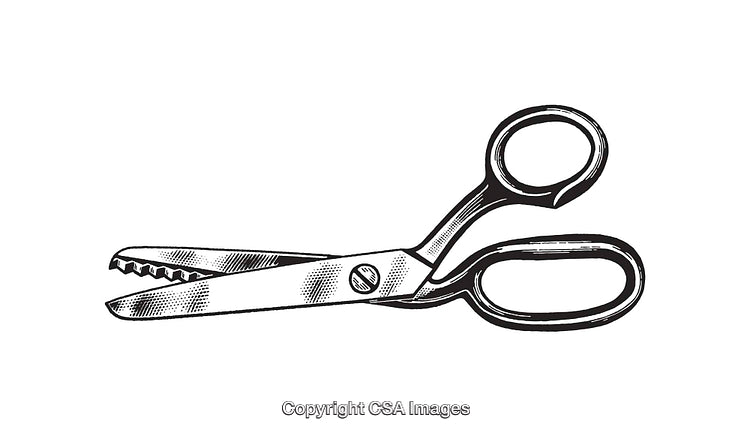 Black and White Line Art of Pinking Shears with Handle Details