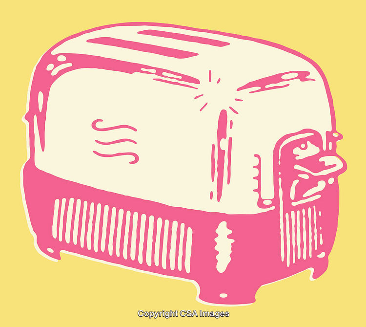 Stylized Pink and Yellow Retro Toaster Line Art Illustration