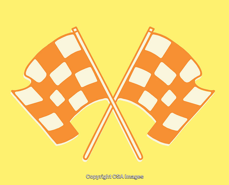 Illustrated Crossed Racing Flags on Bright Yellow Background