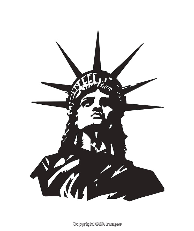 Black and White Line Art of the Statue of Liberty Bust