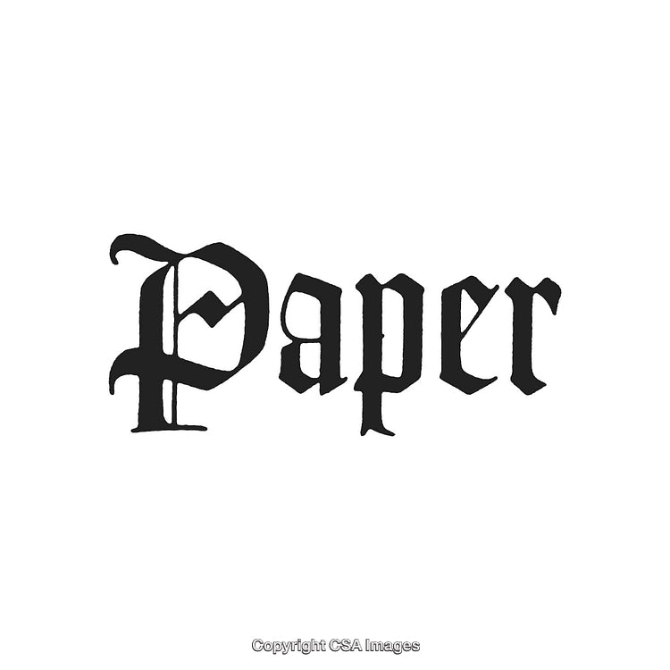 Gothic Lettering Design Featuring the Word 'Paper' in Black on White