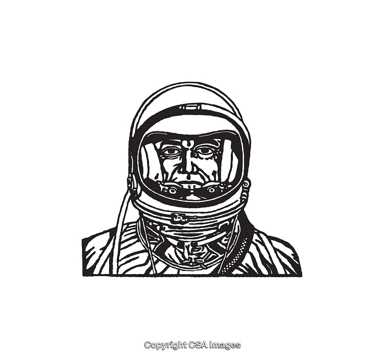 Black And White Line Art of an Astronaut Wearing a Space Helmet