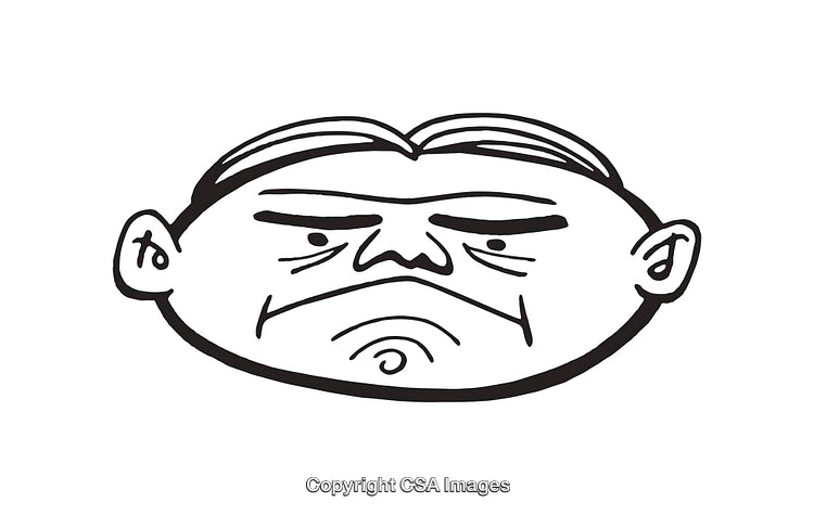 Black and White Line Art of a Frowning Face Illustration